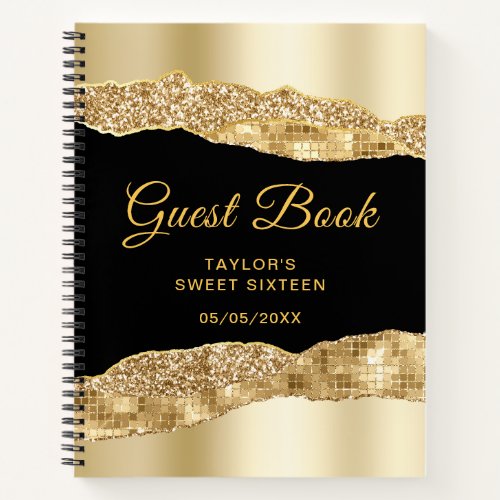 Gold and Black Glam Tears Sweet Sixteen Guest Book