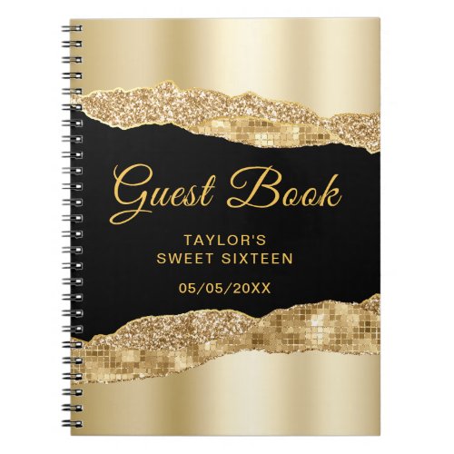 Gold and Black Glam Tears Sweet Sixteen Guest Book