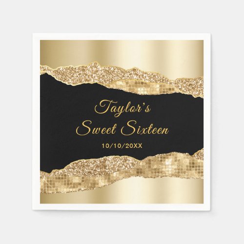 Gold and Black Glam Tears Sweet Sixteen Napkins