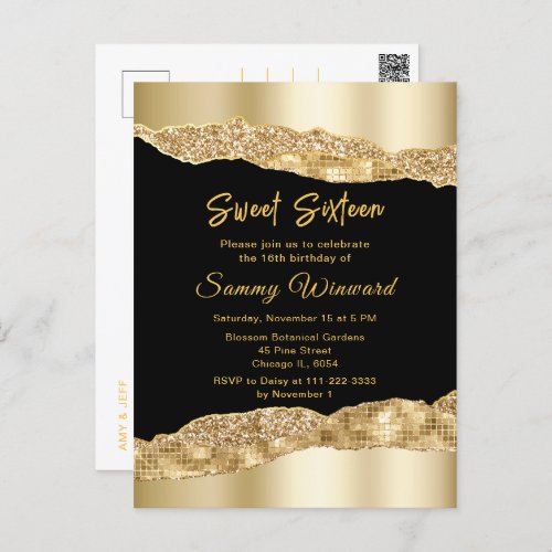 Gold and Black Glam Tears Sweet Sixteen Postcard