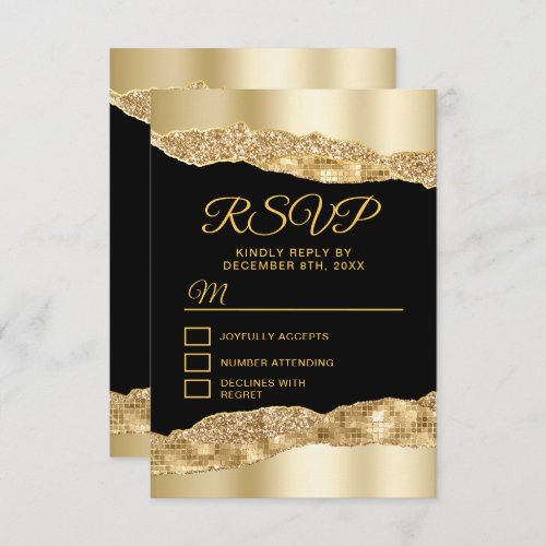 Gold and Black Glam Tears Sweet Sixteen RSVP Card