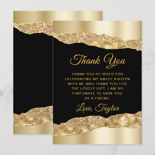 Gold and Black Glam Tears Sweet Sixteen Thank You Card