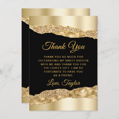 Gold and Black Glam Tears Sweet Sixteen Thank You Card