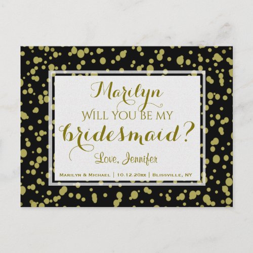 Gold and Black Glam  Will You Be My Bridesmaid Invitation Postcard