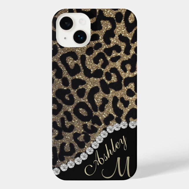 Gold and Black Glitter Leopard Personalized iPhone Case (Back)