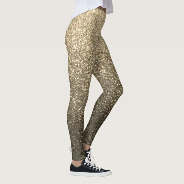 Gold and Black Glitter Ombre Sparkles Yoga Leggings (Right)