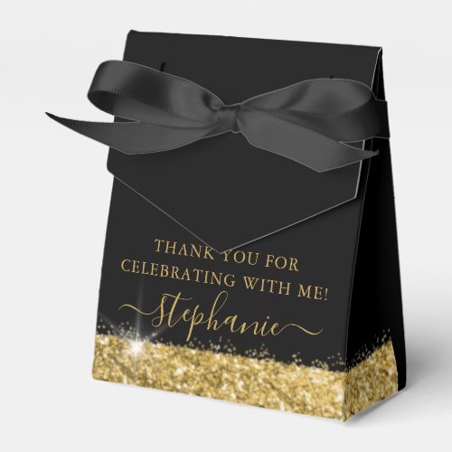 Gold and Black  Glitter Speck Confetti Triangle Favor Boxes