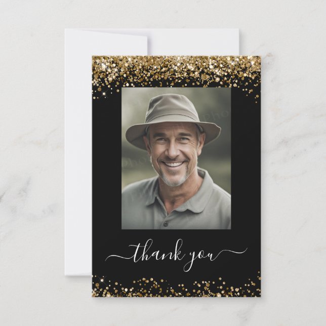 Gold and Black Glitter Thank You photo  (Front)