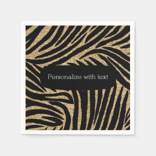 Gold and Black Glitter Zebra Print Napkins