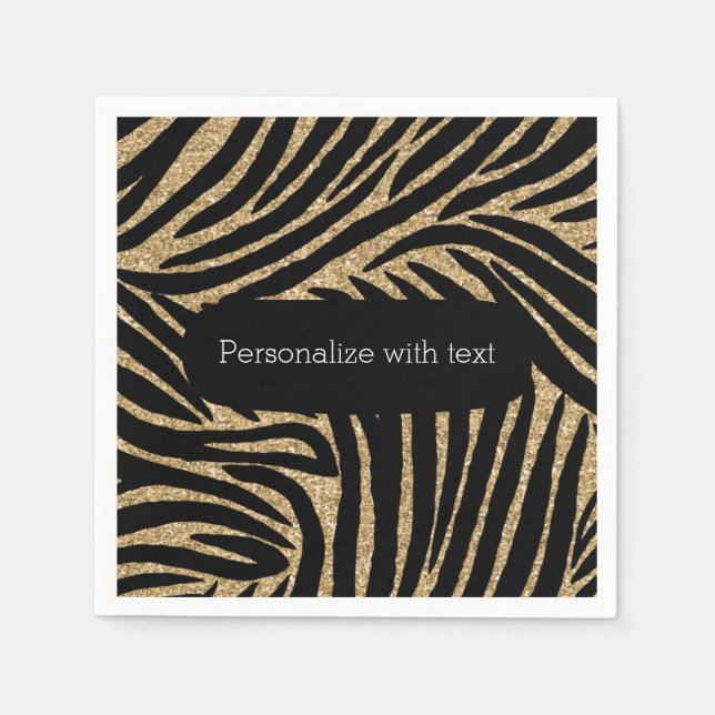 Gold and Black Glitter Zebra Print Napkins (Front)
