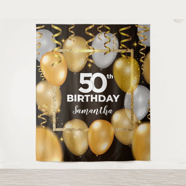 Gold and black gorgeous birthday backdrop (Front)