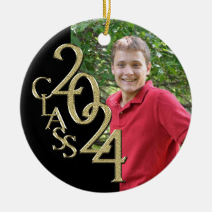 Gold and Black Graduation Class of 2024 Photo Ceramic Ornament