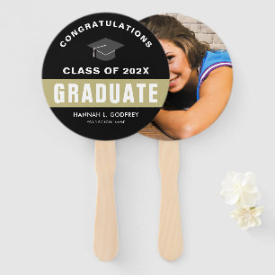 Gold and Black Graduation Congratulations Photo Hand Fan