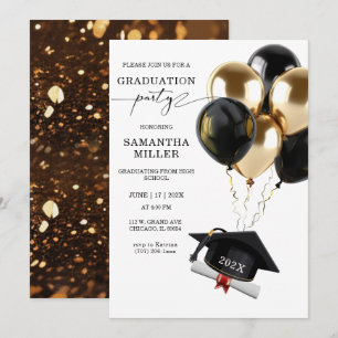 Gold and Black Graduation High School Invitation