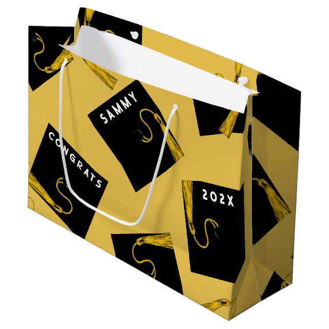 Gold and Black Graduation Large Gift Bag (Front Angled)