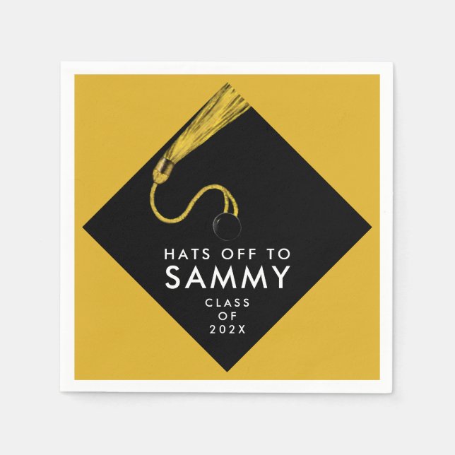 Gold and Black Graduation Party Napkins (Front)