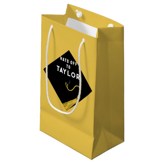 Gold and Black Graduation Small Gift Bag (Front Angled)