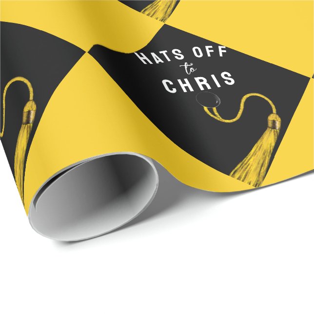 Gold and Black Graduation Wrapping Paper (Roll Corner)