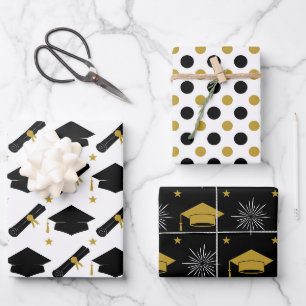 Gold And Black Graduation Wrapping Paper Sheets
