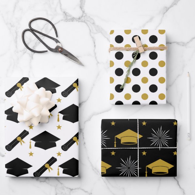 Gold And Black Graduation  Wrapping Paper Sheets (Front)