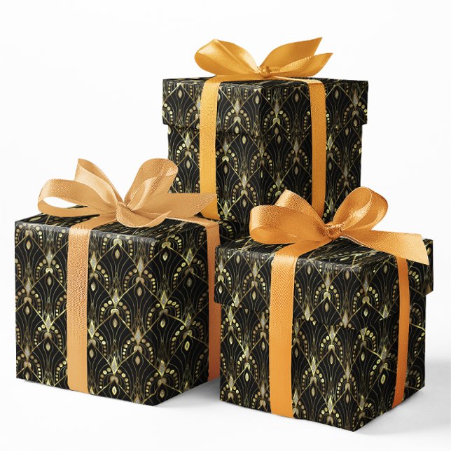 Gold and black gram Art Deco pattern Wrapping Paper (Creator Uploaded)