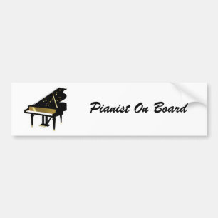 Gold and Black Grand Piano Music Notes Bumper Sticker