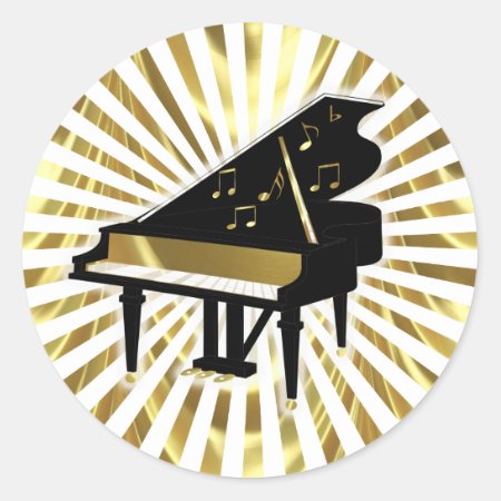 Gold And Black Grand Piano Music Notes Classic Round Sticker