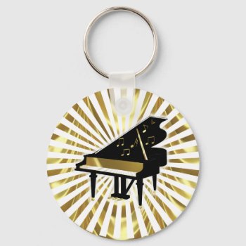 Gold And Black Grand Piano Music Notes Keychain by dreamlyn at Zazzle
