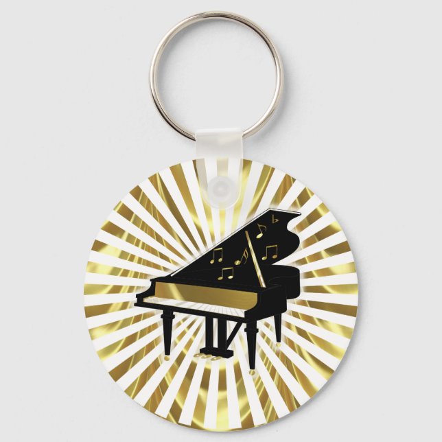 Gold and Black Grand Piano Music Notes Keychain (Front)