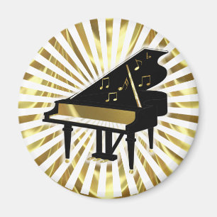 Gold and Black Grand Piano Music Notes Magnet