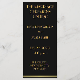 Gold And Black Great Gatsby Wedding Programs