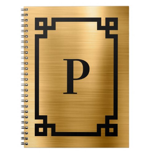 Gold and Black Greek Key Border Monogram Notebook