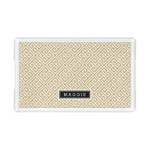 Gold and Black Greek Key Monogram Acrylic Tray