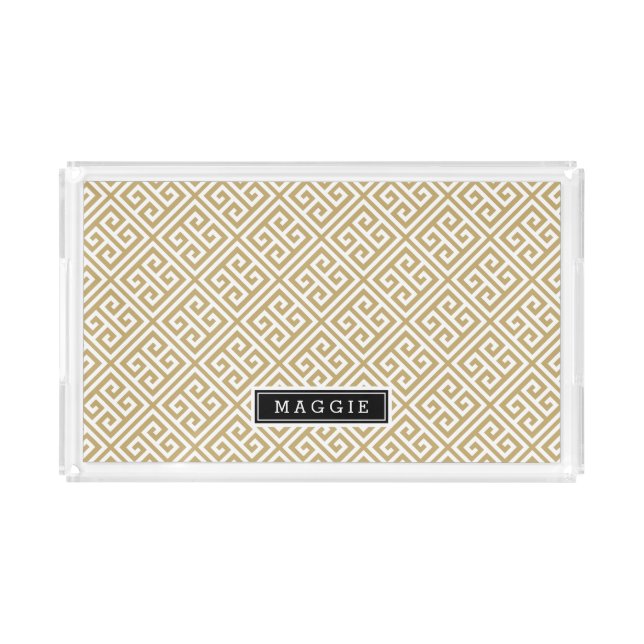 Gold and Black Greek Key Monogram Acrylic Tray (Front)