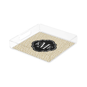 Gold and Black Greek Key Monogram Acrylic Tray