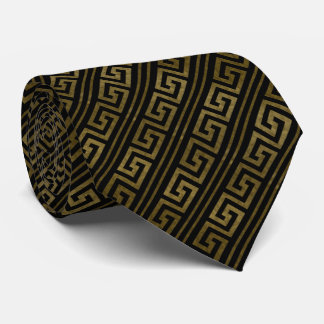 Gold and Black Greek Key Stripe Design Neck Tie