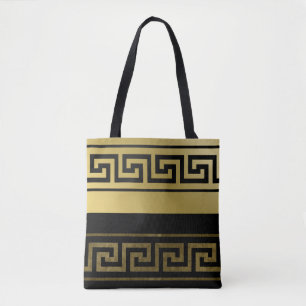 Gold and Black Greek Key Tote Bag