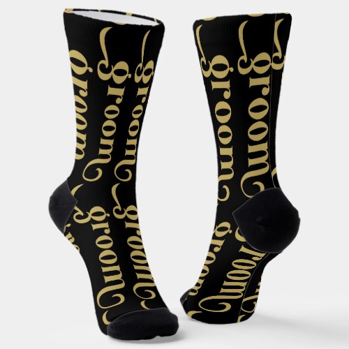 Gold and Black Groom Retro Typography Socks