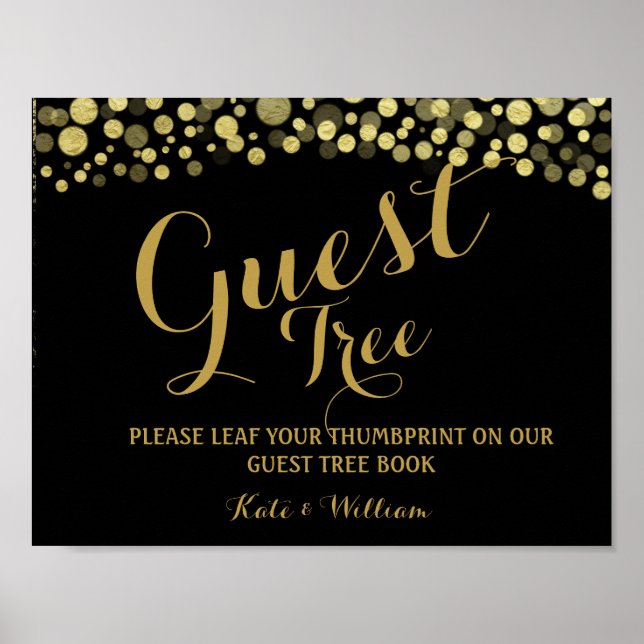 Gold and BLACK guestbook Tree SIGN (Front)