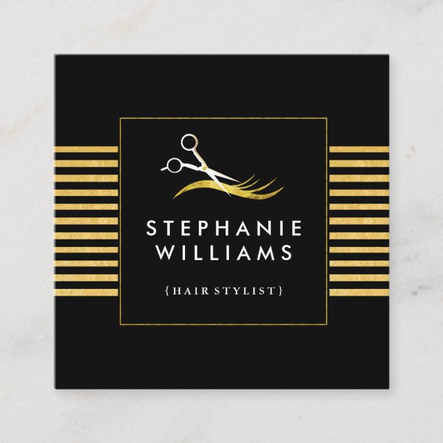 Gold and Black Hair Salon Business Card Template (Front)