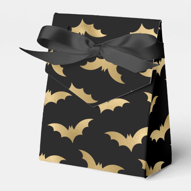 Gold and Black Halloween Bats Favor Boxes (Front Side)