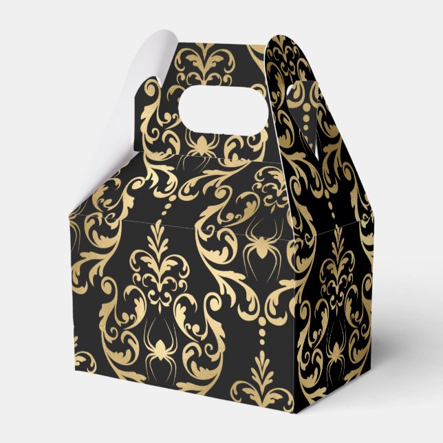 Gold and Black Halloween Damask Favor Boxes (Front Side)