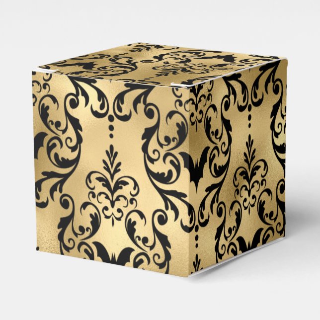 Gold and Black Halloween Damask Favor Boxes (Front Side)