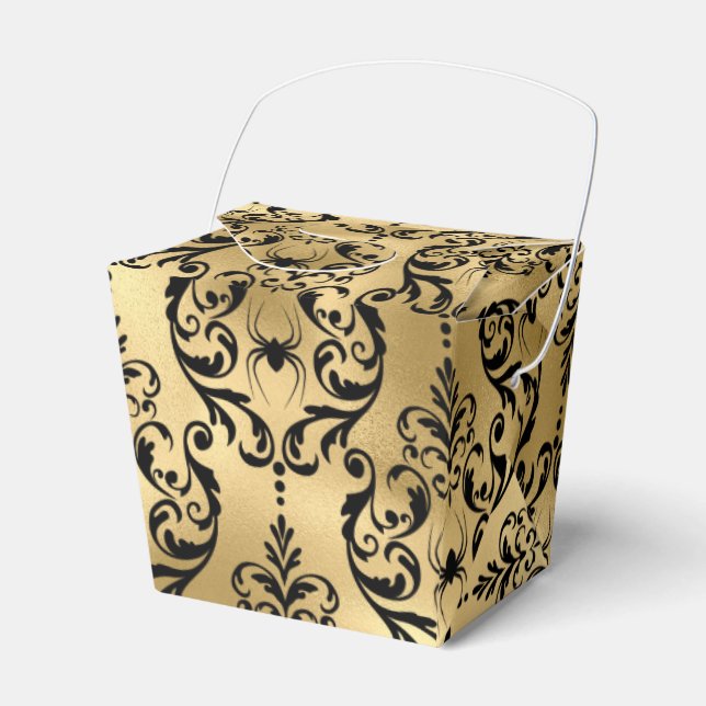 Gold and Black Halloween Damask Favor Boxes (Front Side)