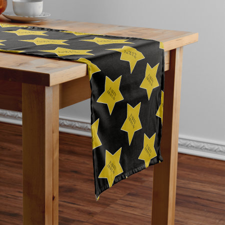 Gold And Black Happy Birthday Stars Hollywood Short Table Runner