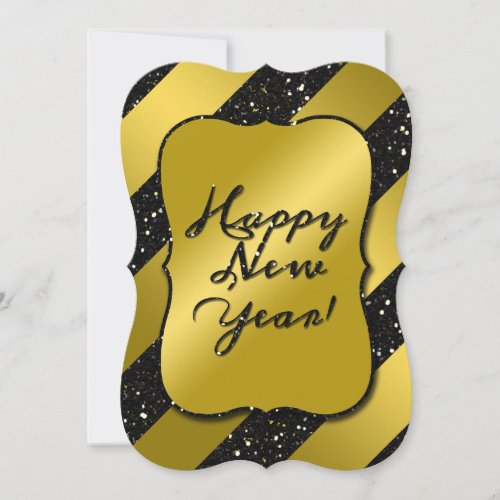 Gold and Black Happy New Year Glitter Satin Look