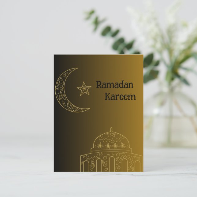  Gold and Black Happy Ramadan Kareem 2024 Holiday Postcard (Standing Front)
