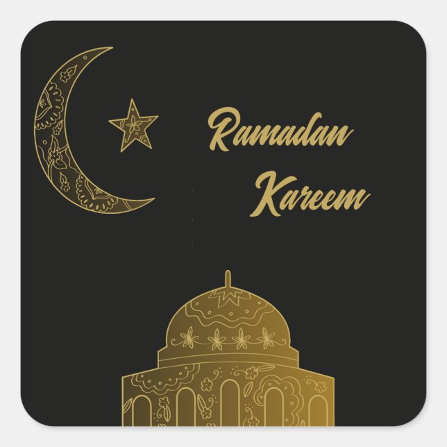  Gold and Black Happy Ramadan Kareem 2024 Square Sticker (Front)