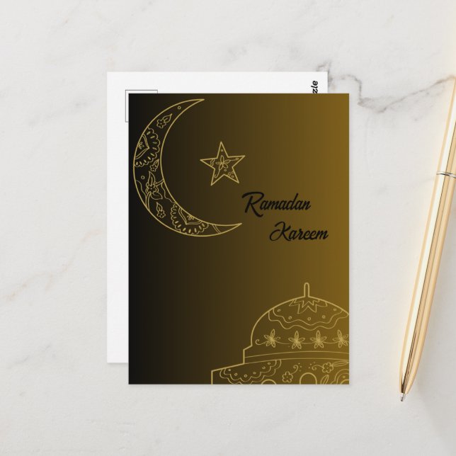  Gold and Black Happy Ramadan Kareem 2026 Postcard (Front/Back In Situ)
