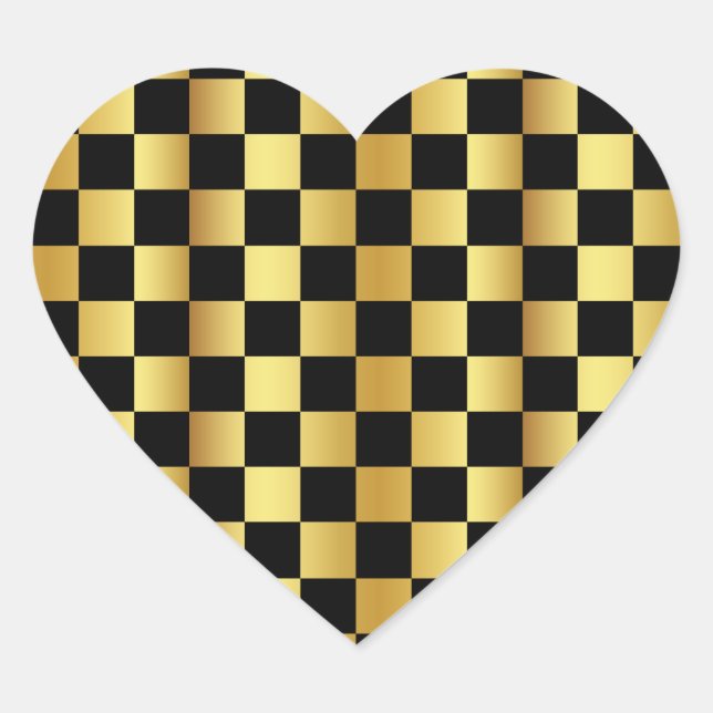 Gold and Black Heart Shape Heart Sticker (Front)
